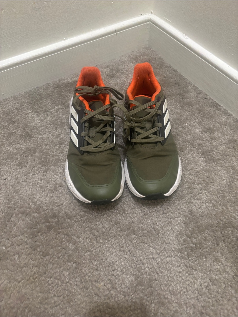 adidas Kids Olive Green Sneakers with Orange Lining